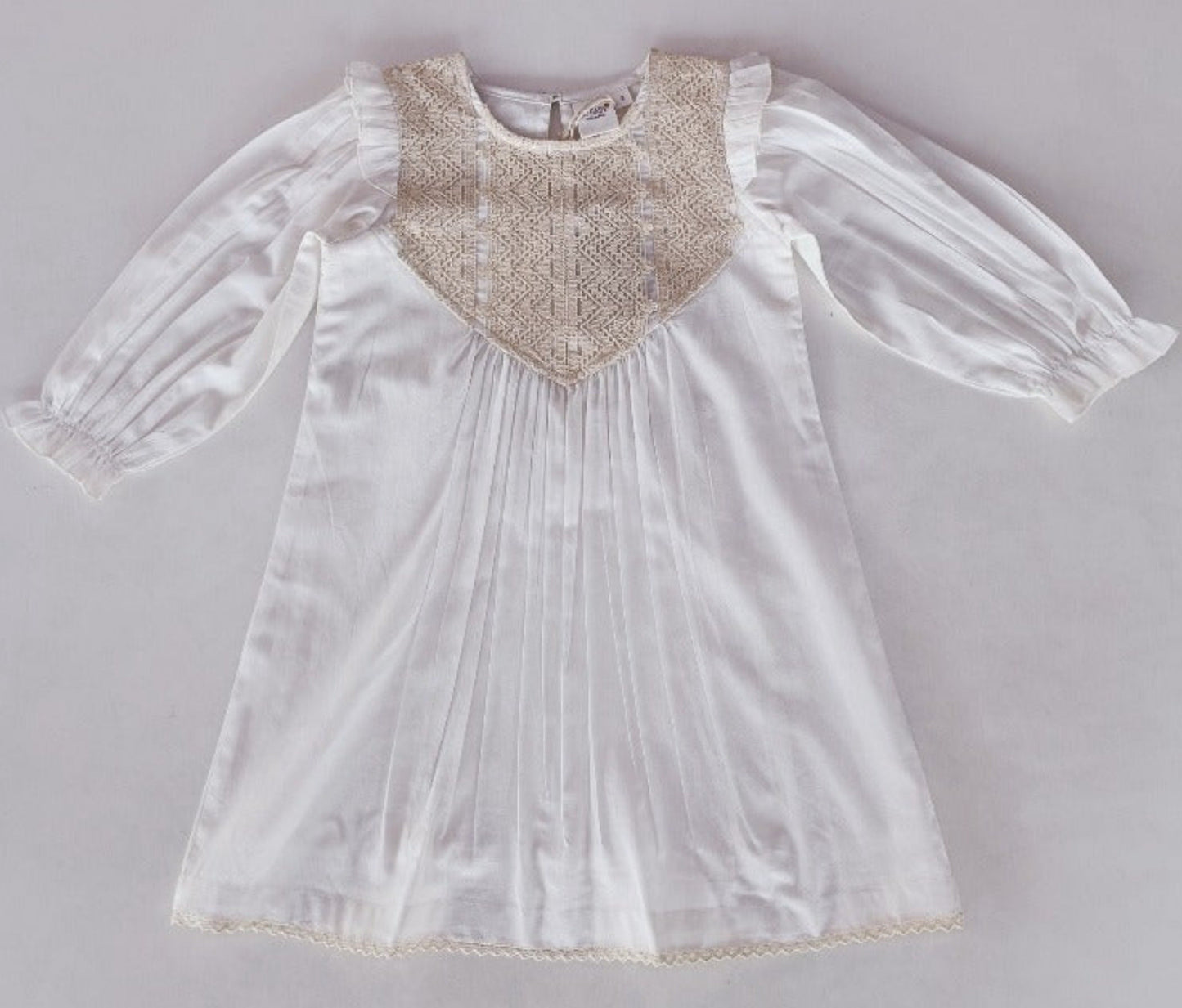 Ecru Long Sleeves Dress — Cotton Girls Dress | Infant to Tween 0-13 Years