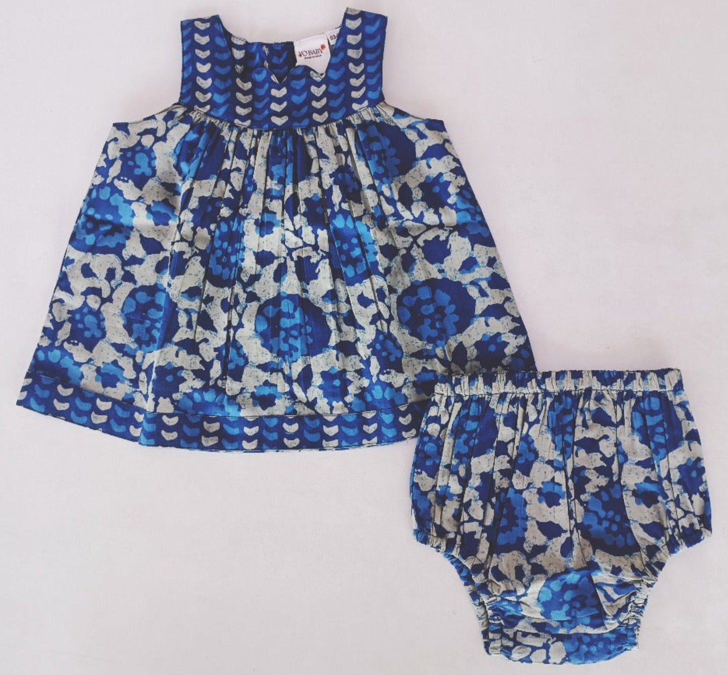 Indigo Floral Printed Dress and Bloomer Set