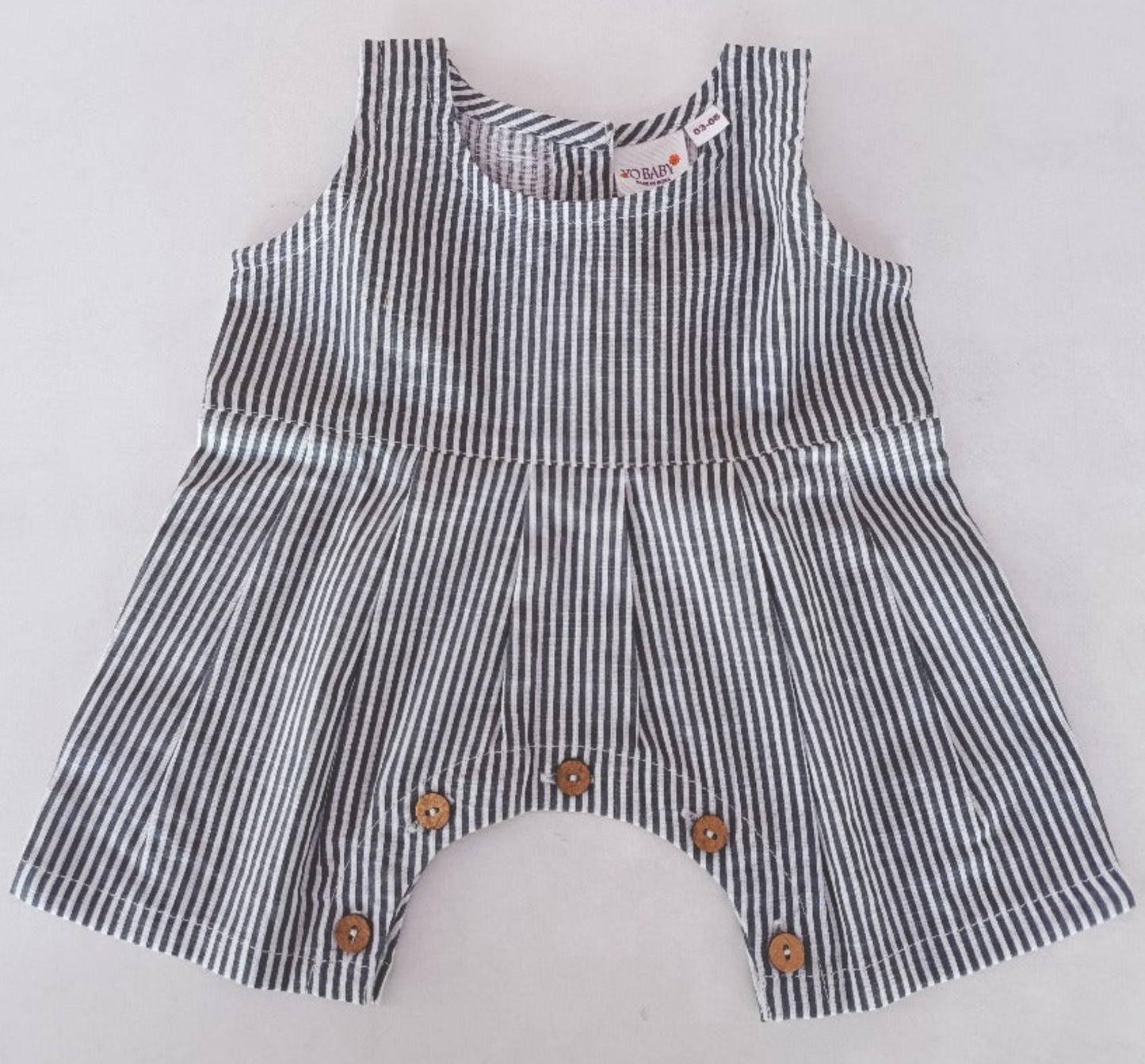 Grey Stripes Printed Baby Romper — Cotton Baby Girl Romper | 0-24 Months