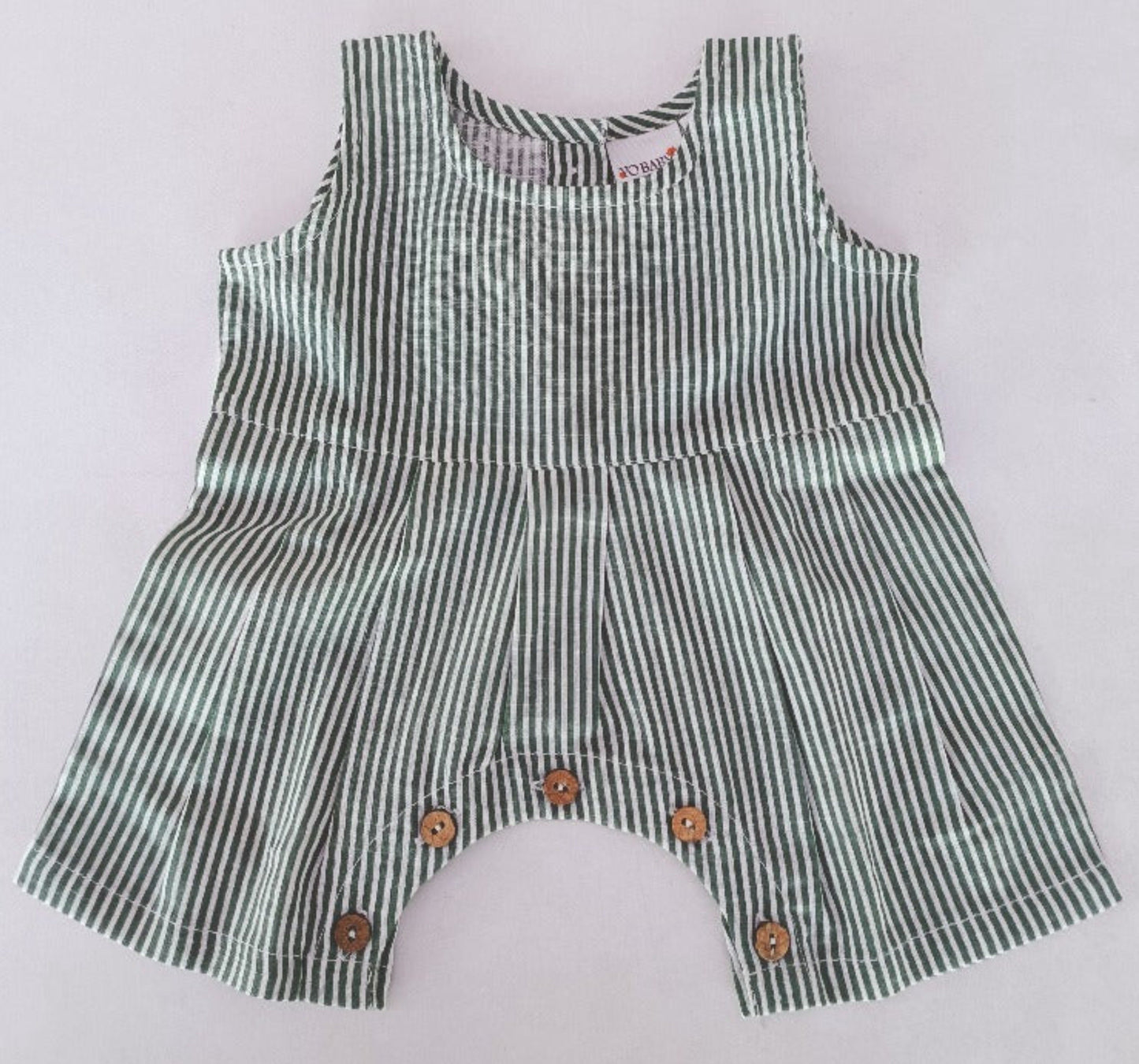 Sage Green Stripes Printed Baby Romper — Cotton Baby Girl Romper | 0-24 Months