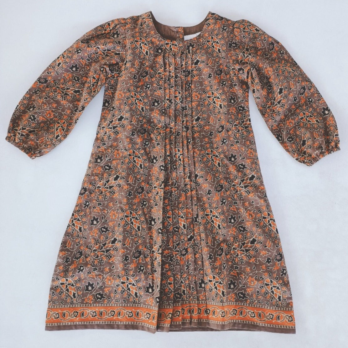 Paisley Printed Long Sleeve Dress with Pleat Detail — Cotton Girls Dress | Infant to Tween 0-13 Years