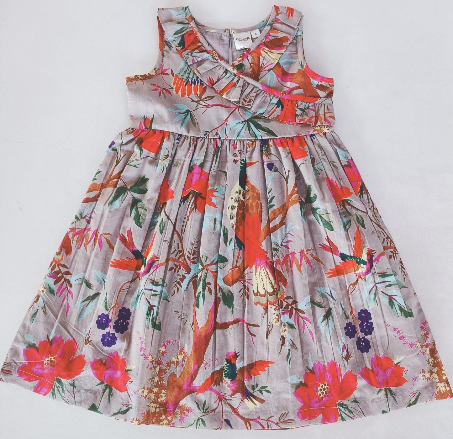 Bird Print Shift Dress with Ruffle Detail — Cotton Girls Dress | Infant to Tween 0-13 Years