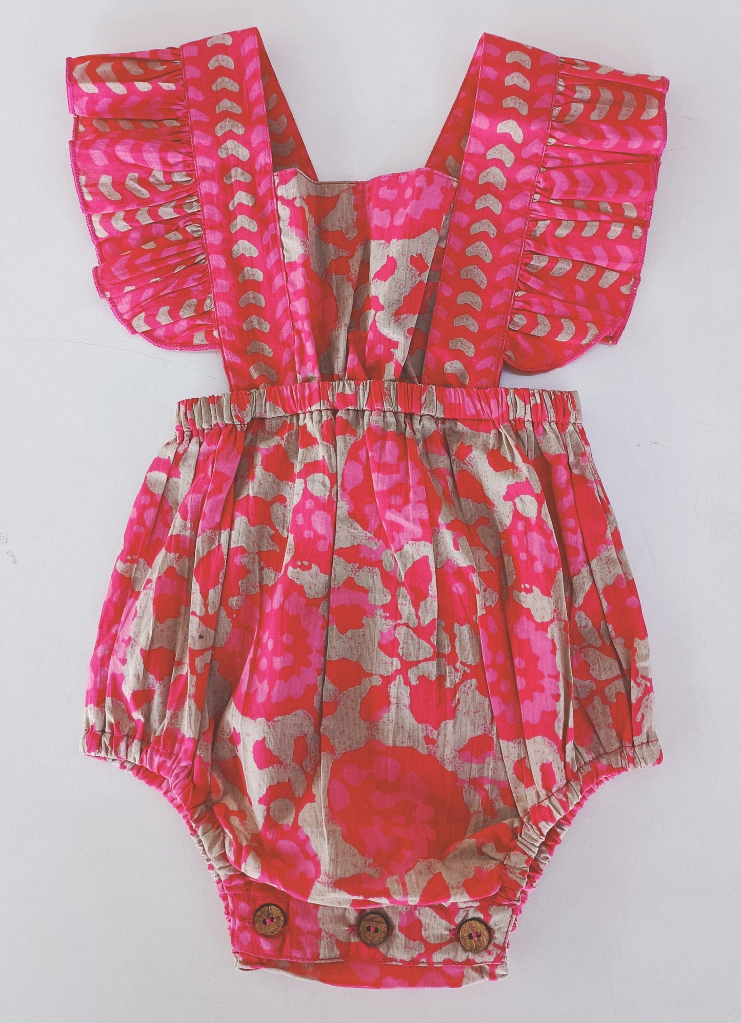 Hot-Pink Floral Ruffled Racer-Back Romper