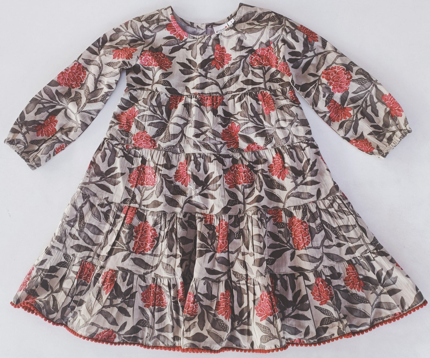 Floral Tiered Long Sleeve Dress with Lace Detail — Cotton Girls Dress | Infant to Tween 0-13 Years