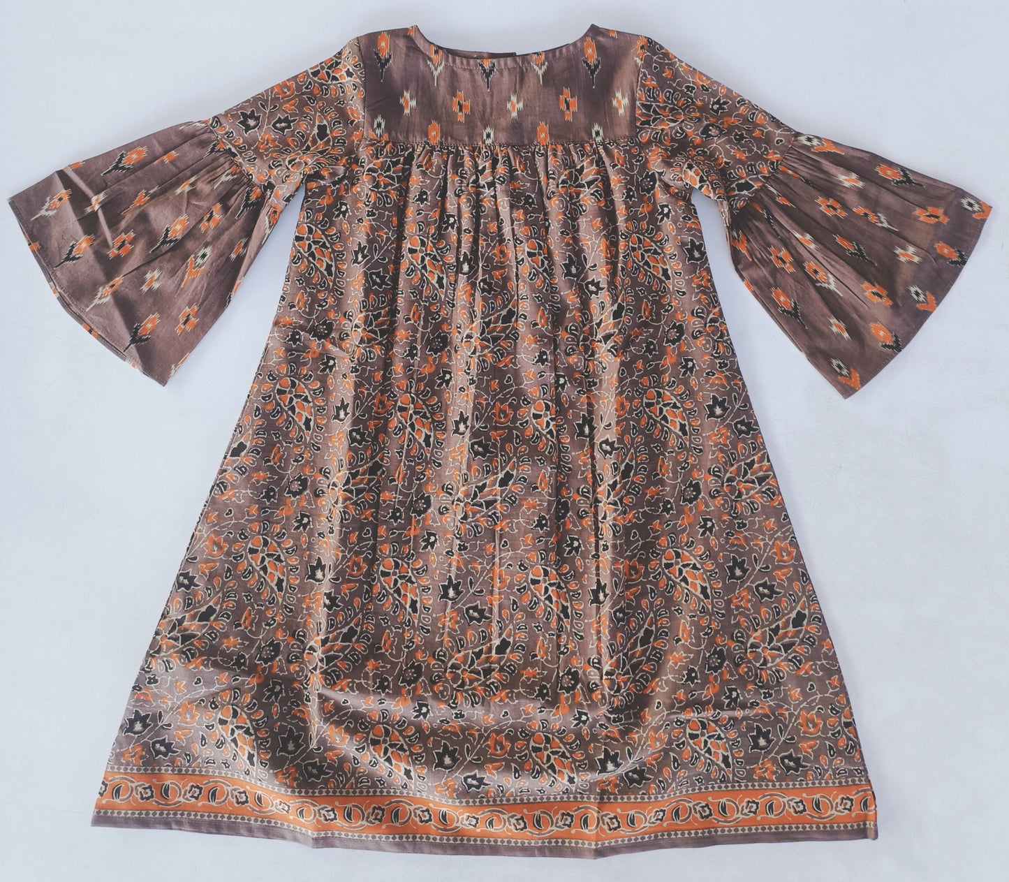 Paisley Print Bell Sleeves Dress — Cotton Girls Dress | Infant to Tween 0-13 Years