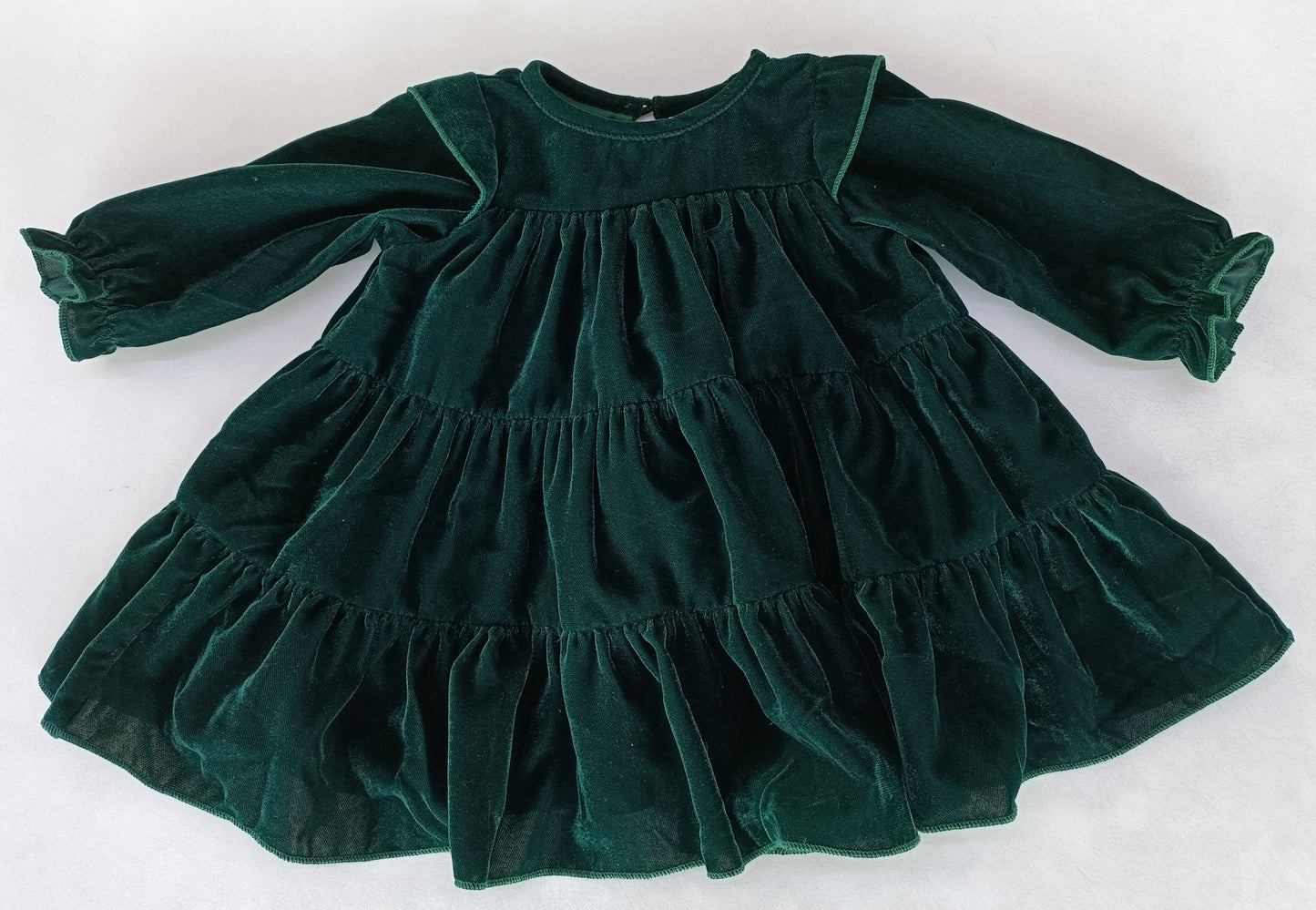 Emerald Green Solid Tiered Long Sleeve Dress