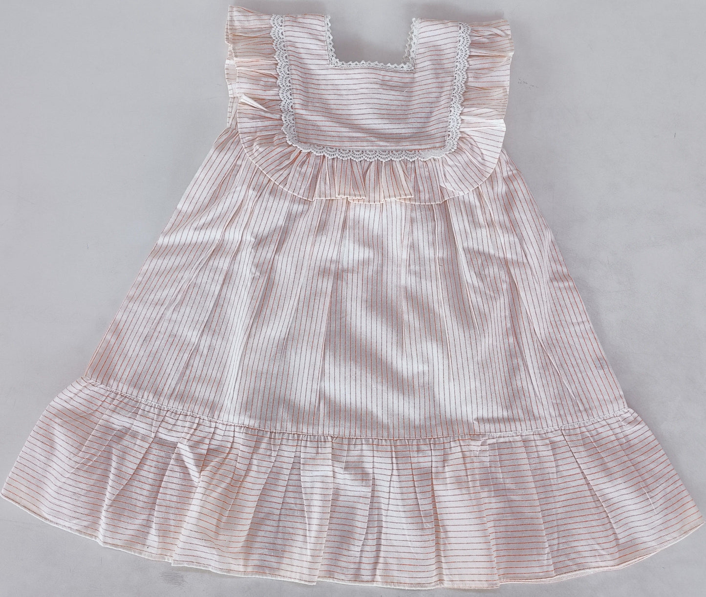 Peach Stripes Square Neck Ruffle Dress