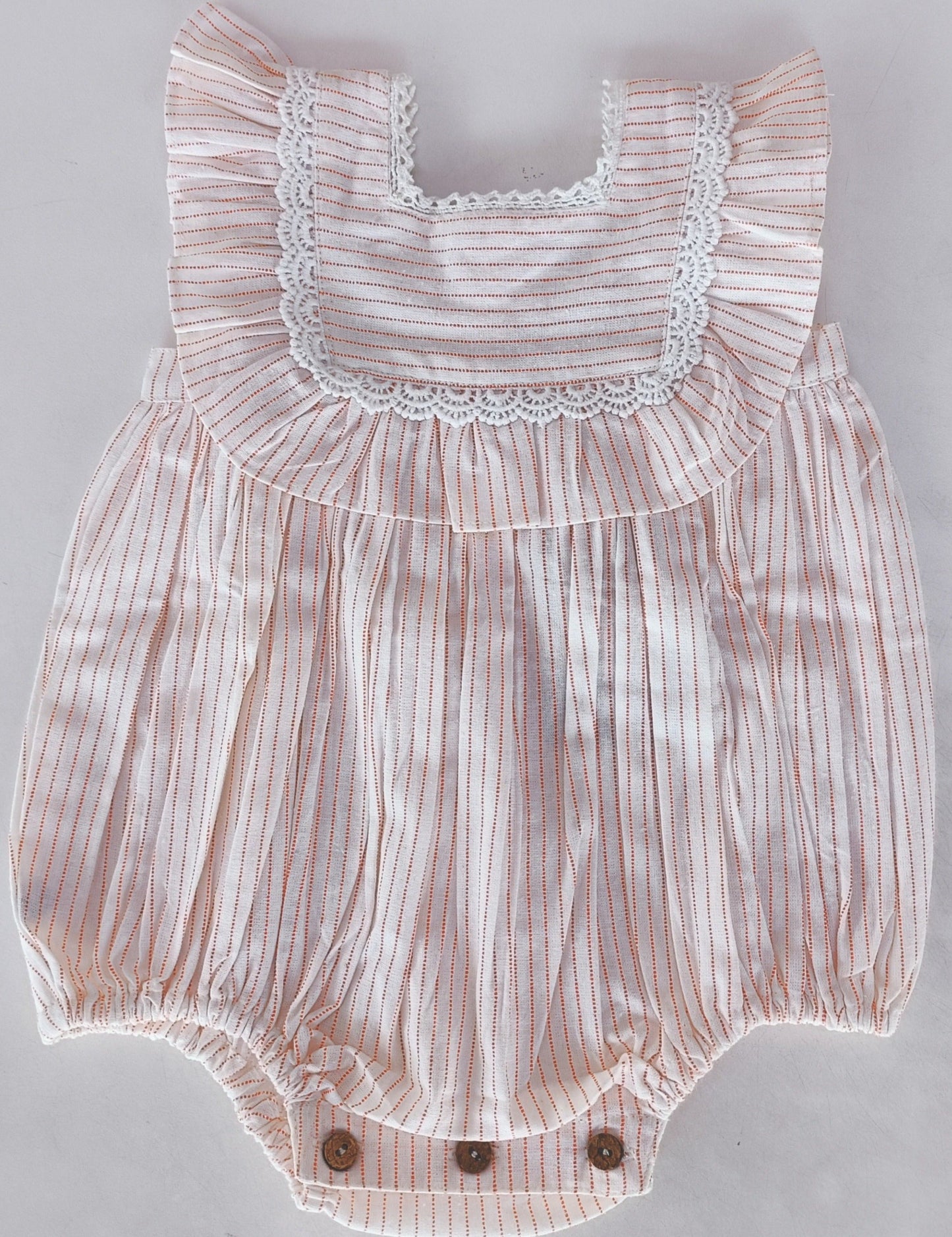 Peach Stripes Square Neck Ruffle Romper