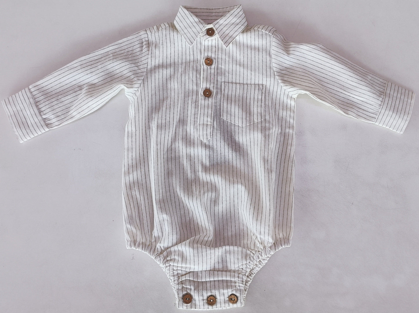 Grey Dot Stripes Print Long Sleeve Baby Romper — Cotton Baby Girl Romper | 0-24 Months