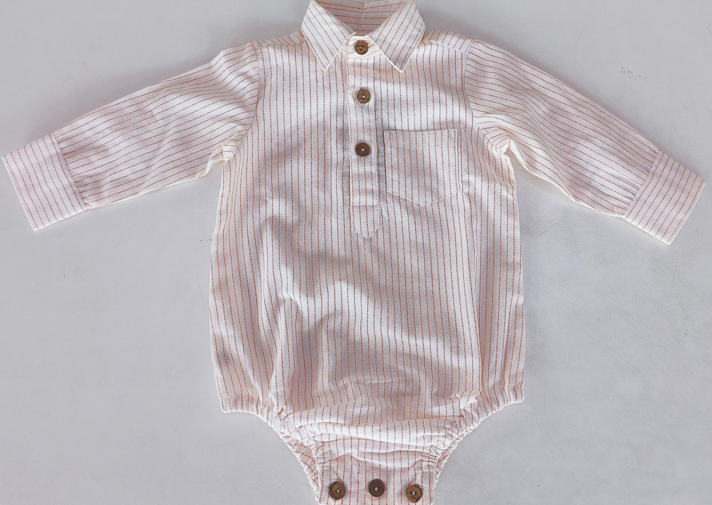 Peach Dot Stripes Long Sleeve Baby Romper — Cotton Baby Girl Romper | 0-24 Months