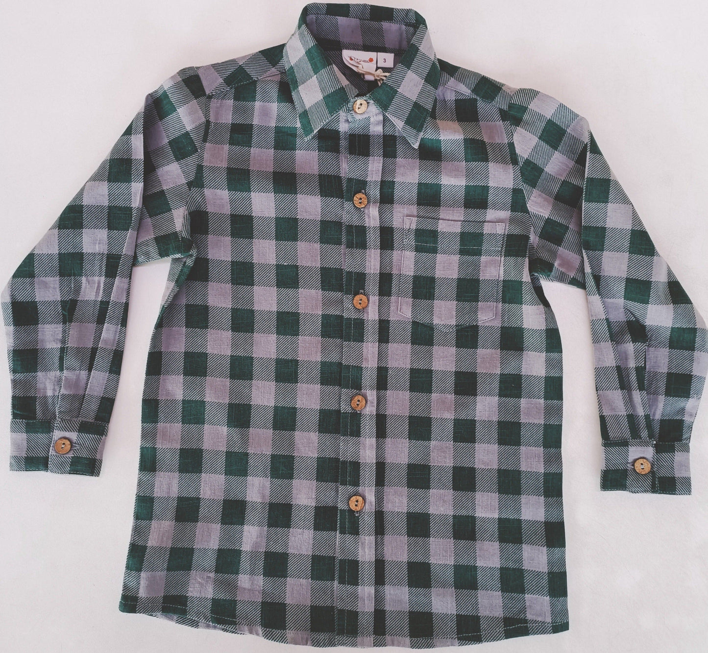 Green Checkered Print Boys Shirts