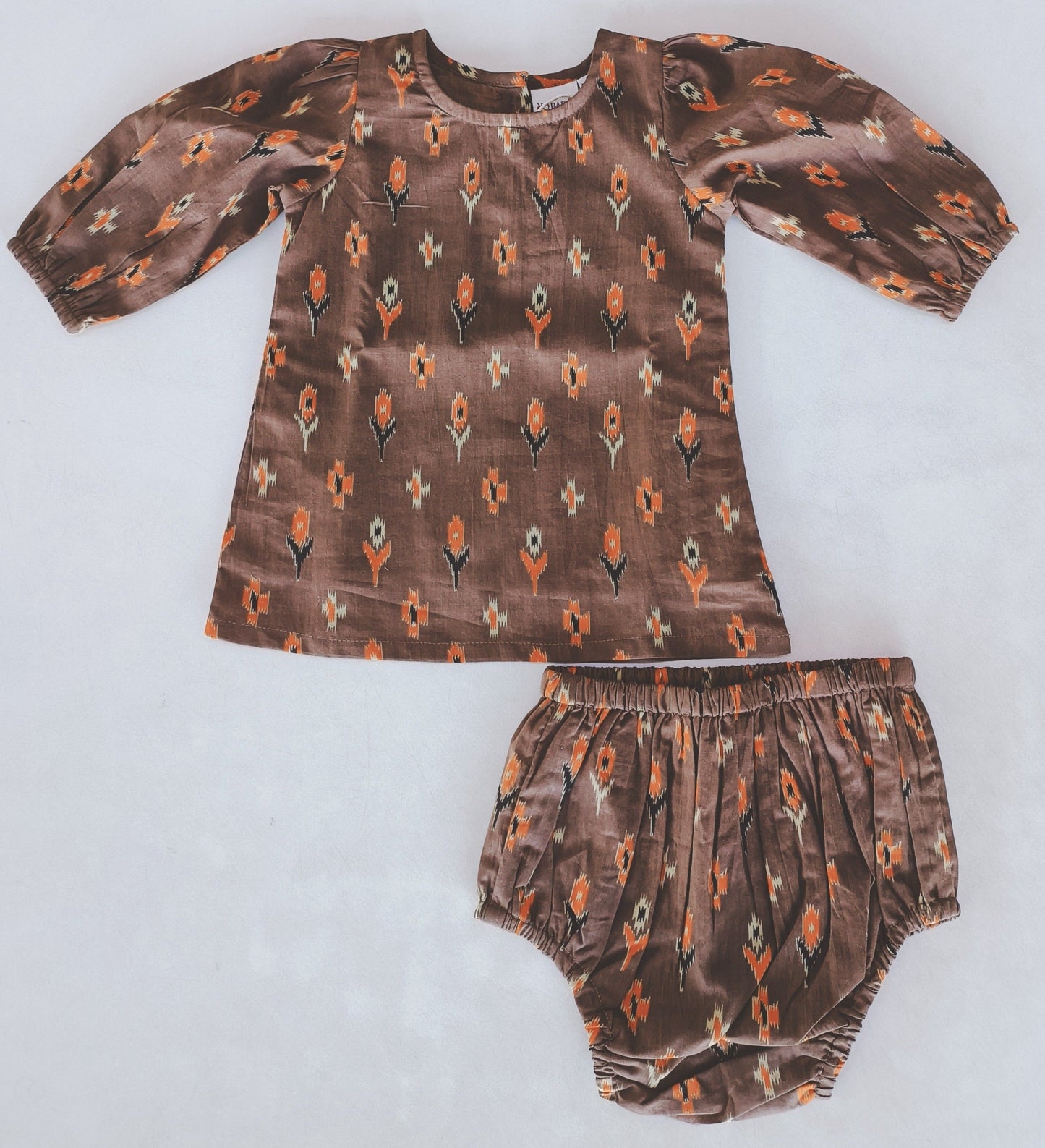 Floral Printed Long Sleeve Dress and Diaper Cover Set — Cotton Baby Girl Set | Festive