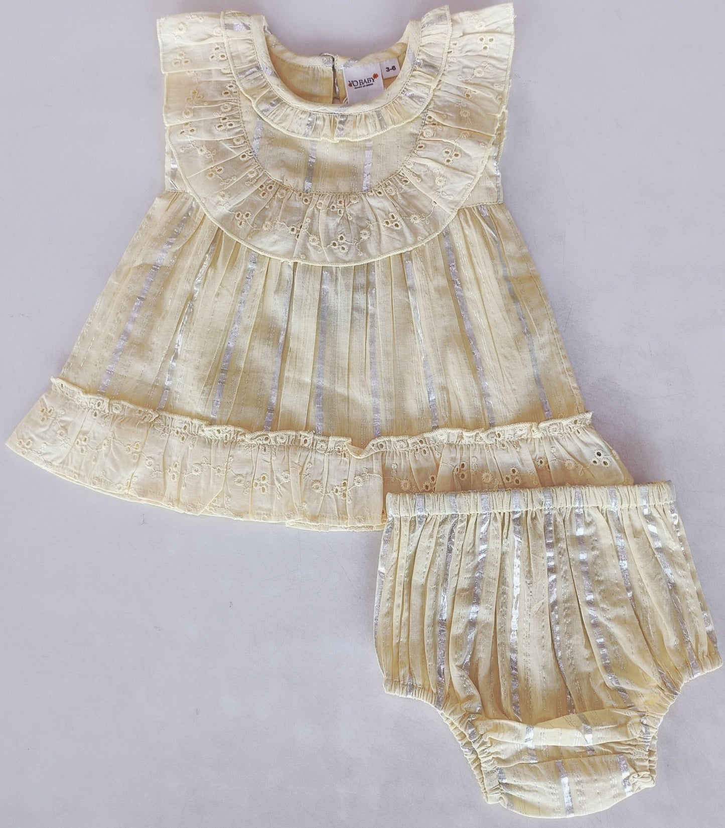 Yellow Lurex Neck Ruffle Dress and Bloomers