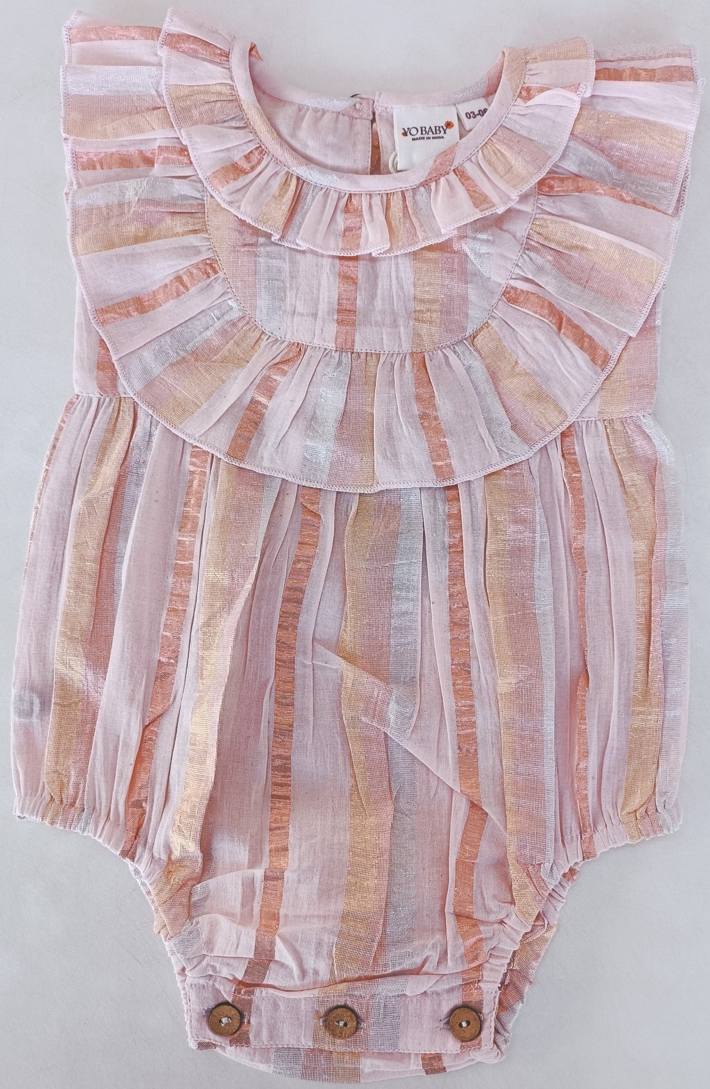 Baby Pink Lurex Neck Ruffle Romper