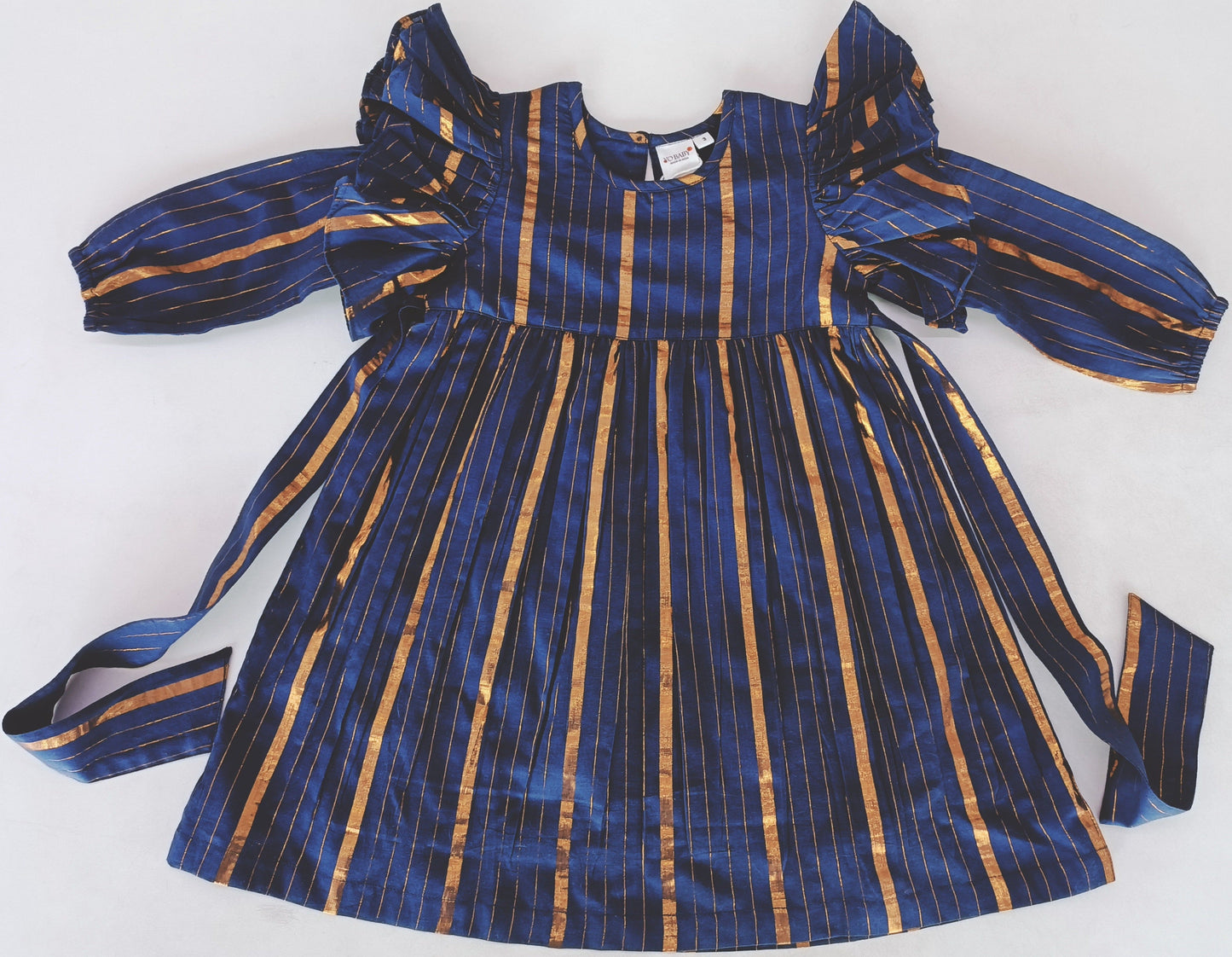 Navy Lurex Ruffle Long Sleeve Dress