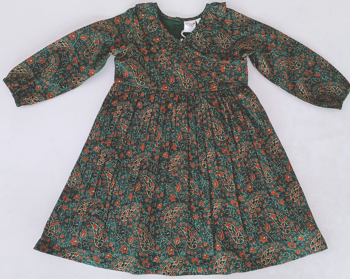 Paisley Print Long Sleeve Shift Dress With Ruffle Detail