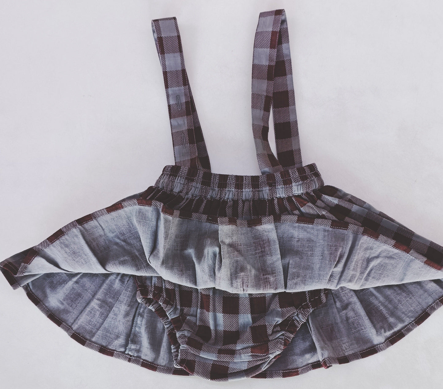 Burgundy Checkered Print Diaper Overall — Baby Bloomer Overall | 0-18 Months