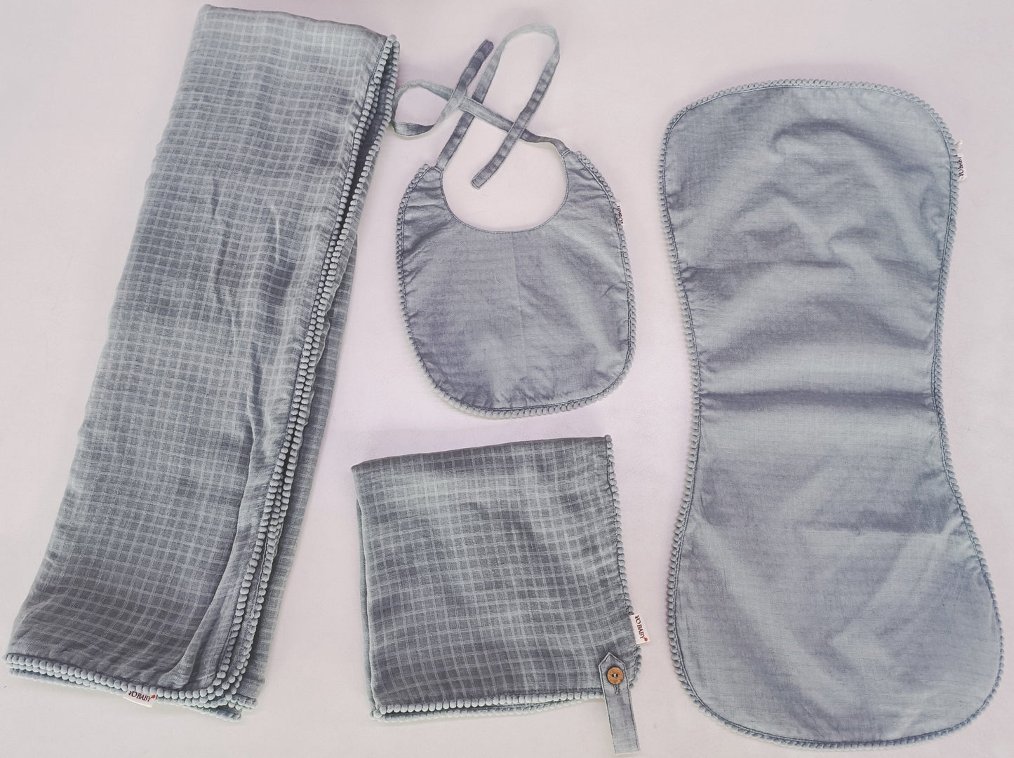 Powder Blue Solid Color Cotton Checks Baby Layette Set