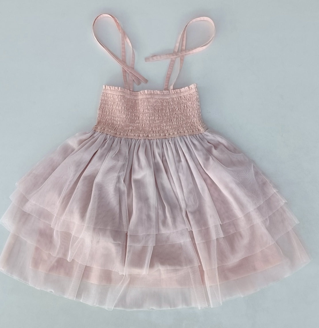 Light Pink Tulle Solid Color Ruffle Dress