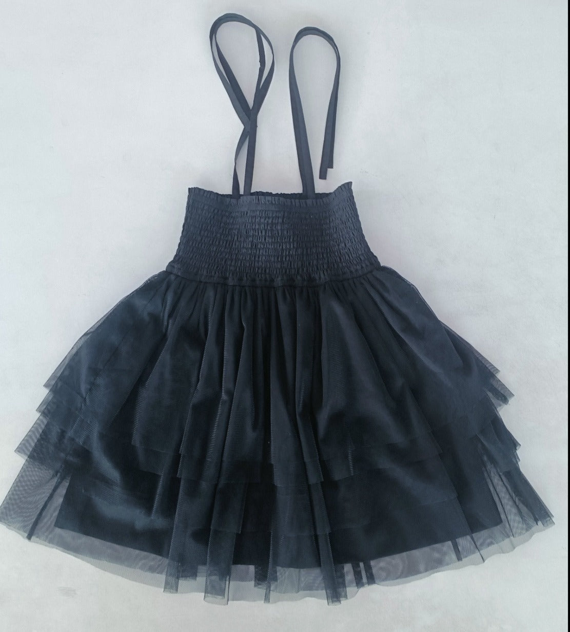 Black Tulle Solid Color Ruffle Dress