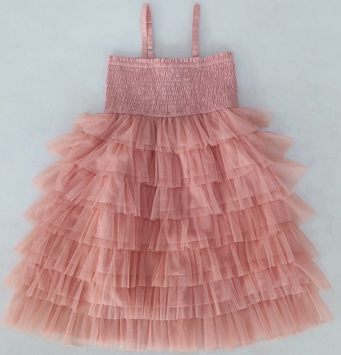 Dark Pink Tulle Solid Color Tiered Ruffle Dress
