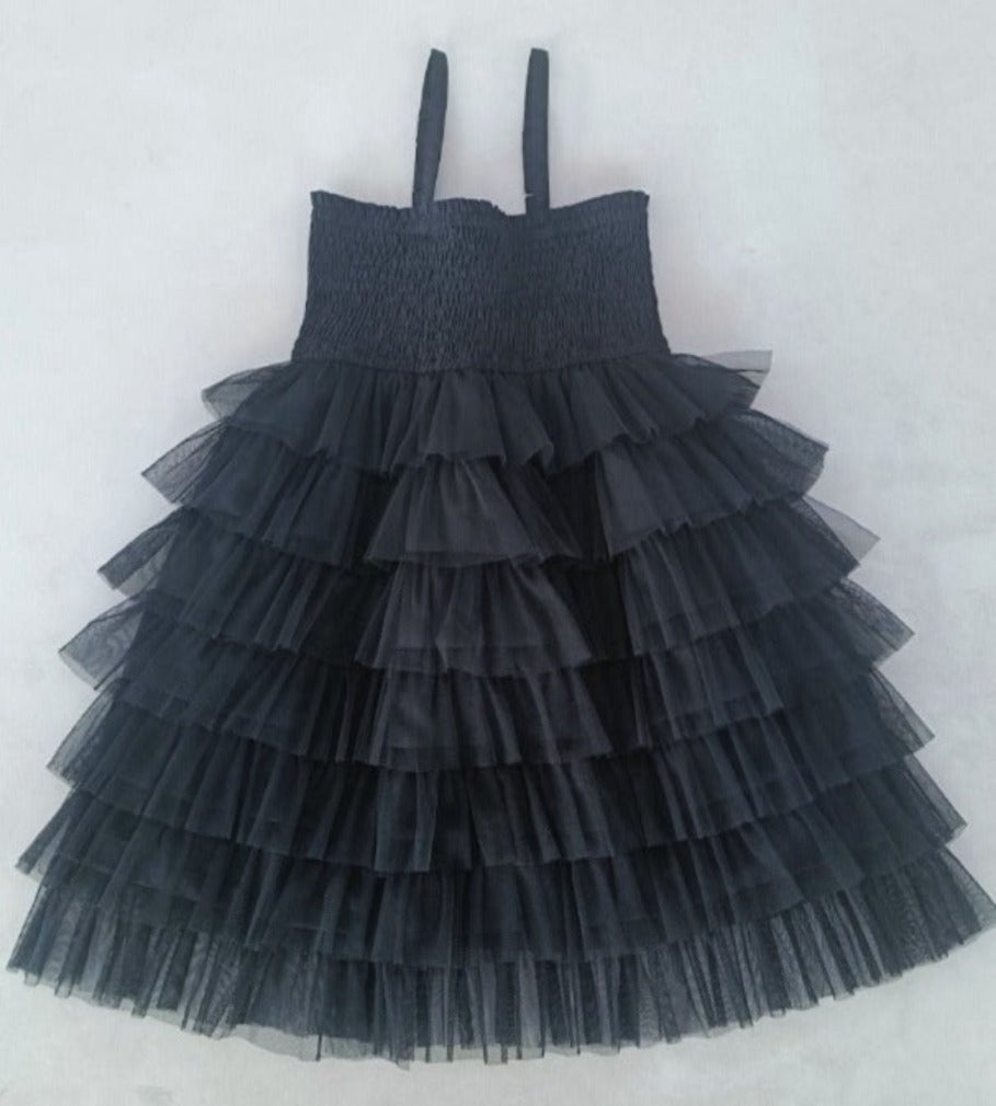 Black Tulle Tiered Ruffle Dress — Cotton Girls Dress | Infant to Tween 0-13 Years