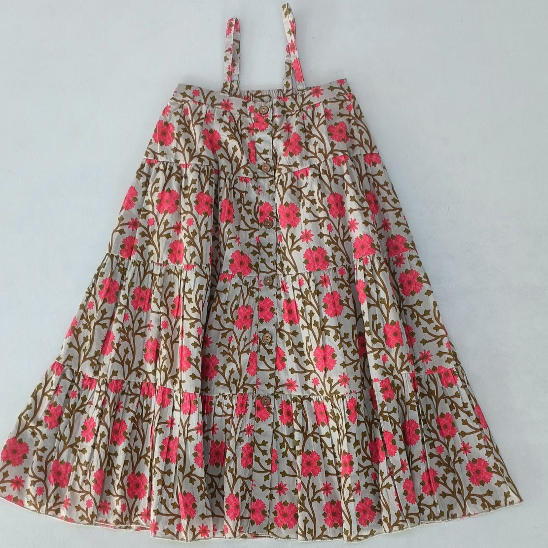 Pink & Beige Floral Tiered Dress