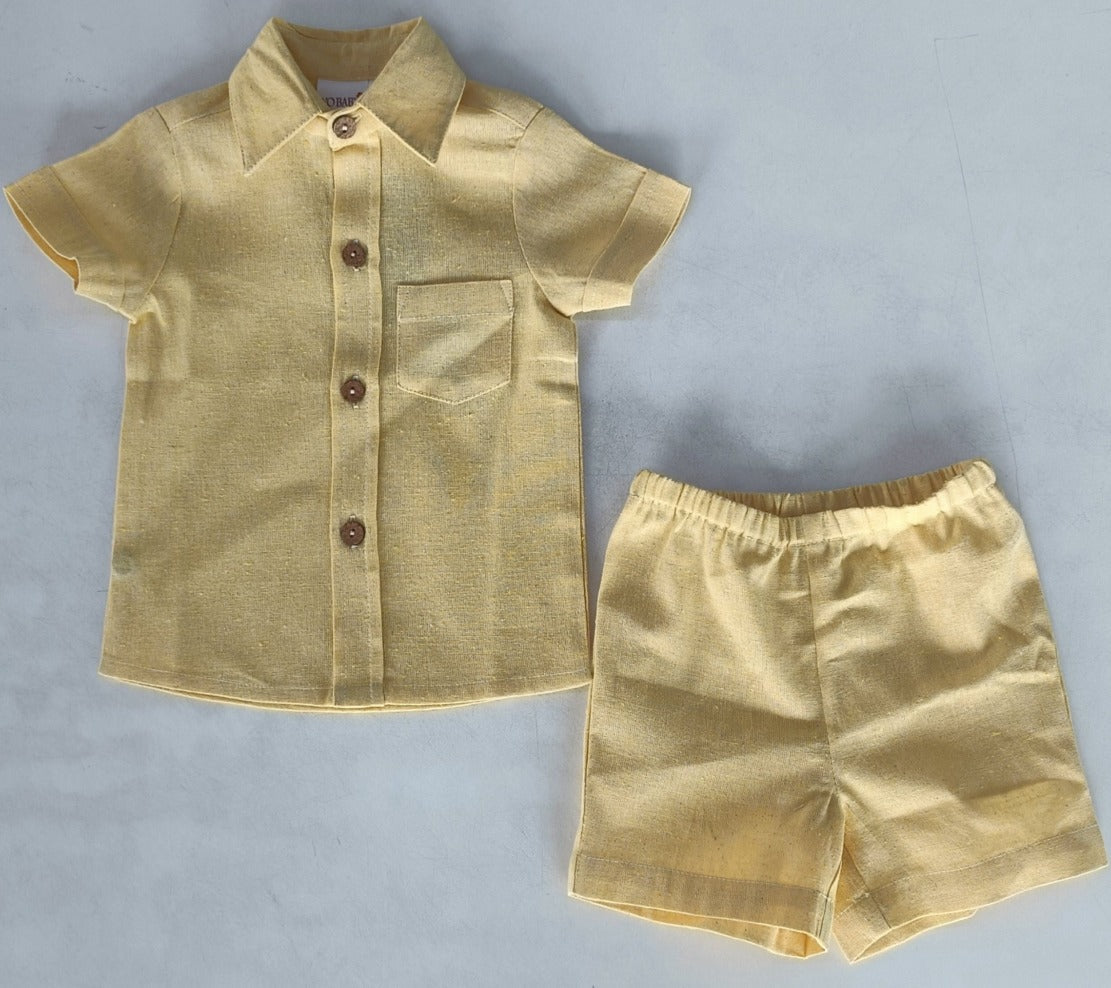 Light Yellow Chambray Boys Shirt and Shorts Set — Cotton Kids Co-Ord | 0-13 Years