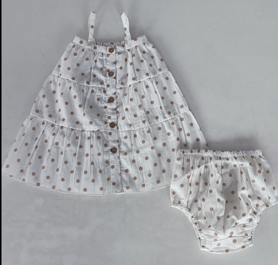 Brown Polka Dot Print Tiered Dress