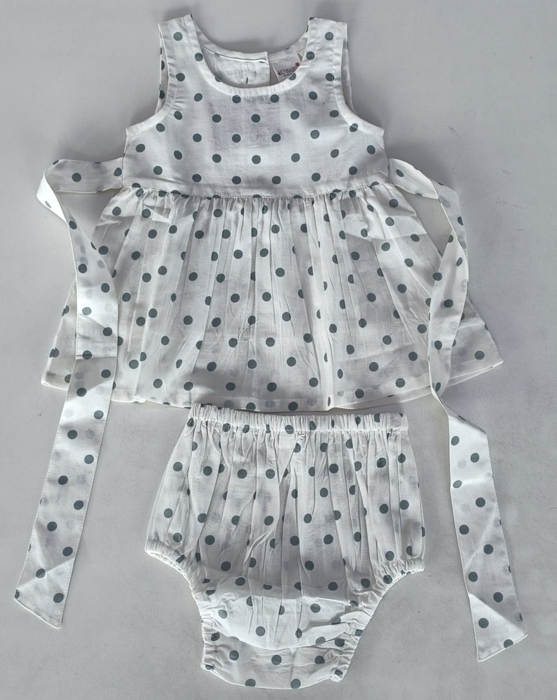 Blue Polka Dot Print Gathered Dress — Cotton Girls Dress | 0-13 Years