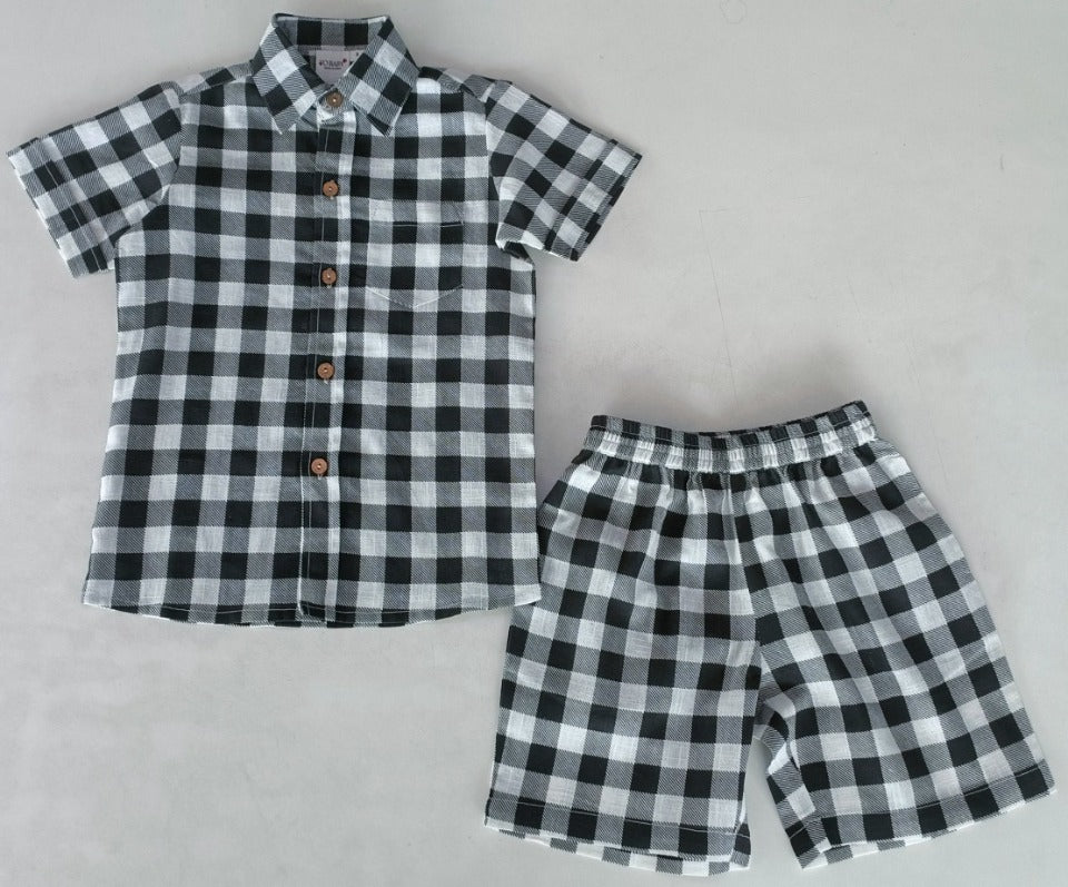 Black Checkered Printed Boys Shirt & Shorts Set