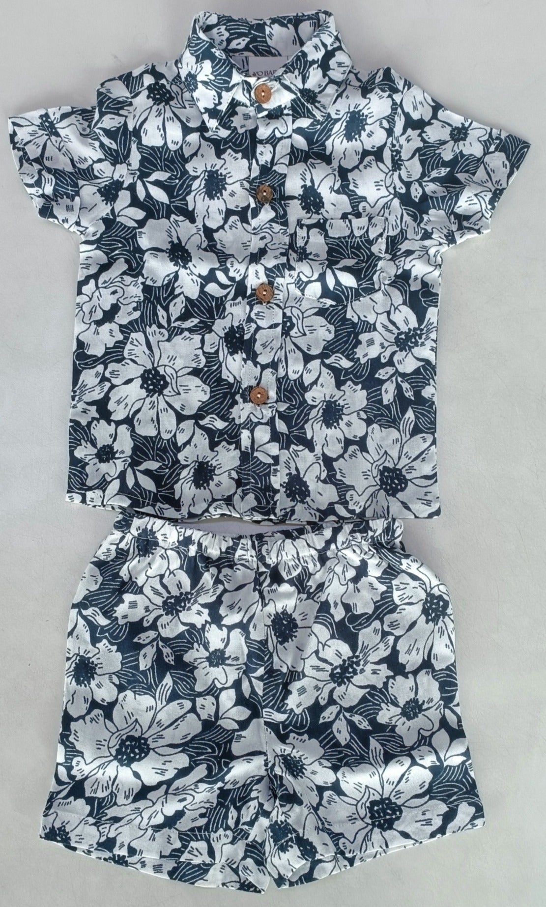 Black Floral Printed Boys Shirt & Shorts Set - Yo Baby Online