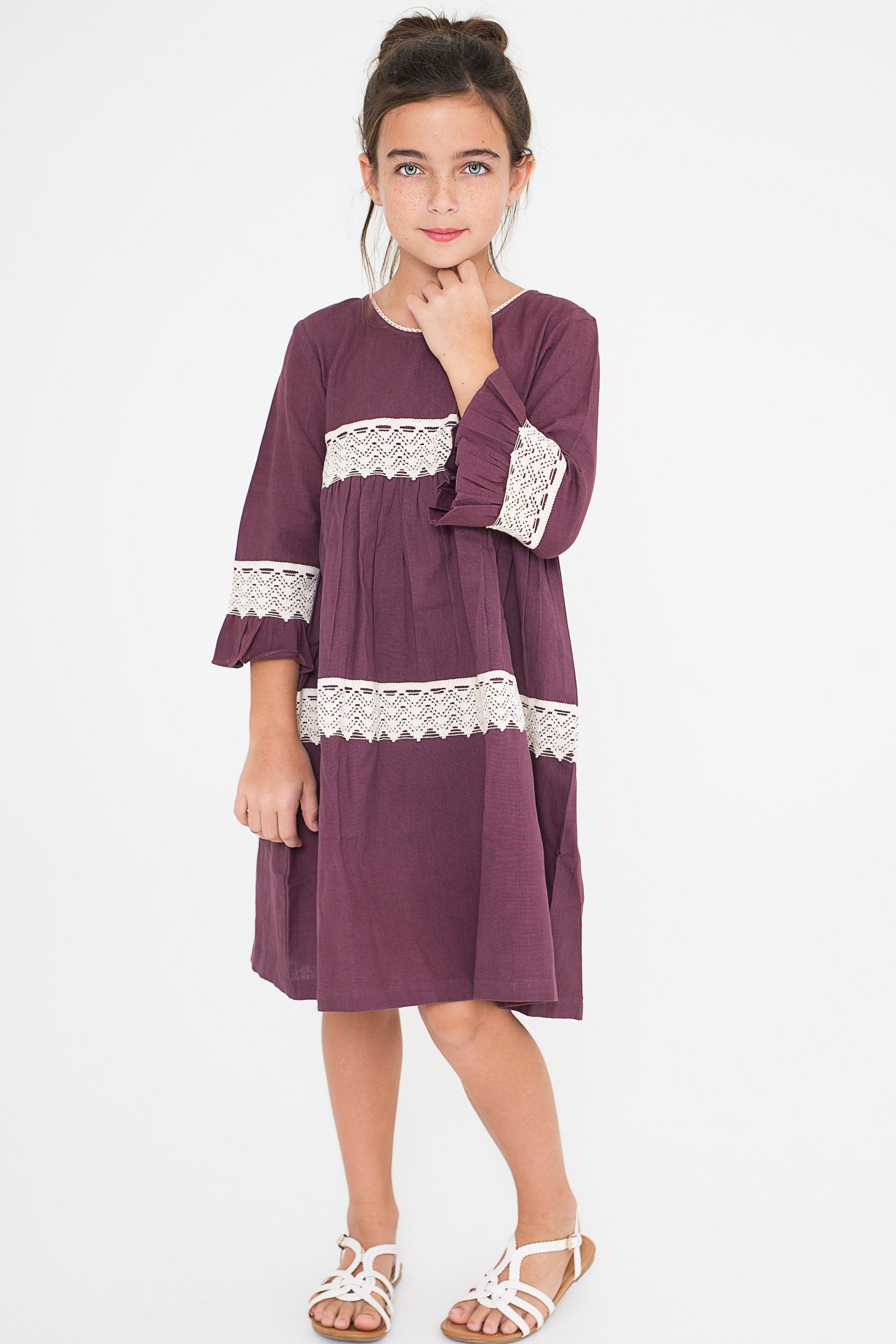 Burgundy Lace Shift Dress — Cotton Girls Dress Burgundy Lace Shift Dress — Cotton Girls Dress