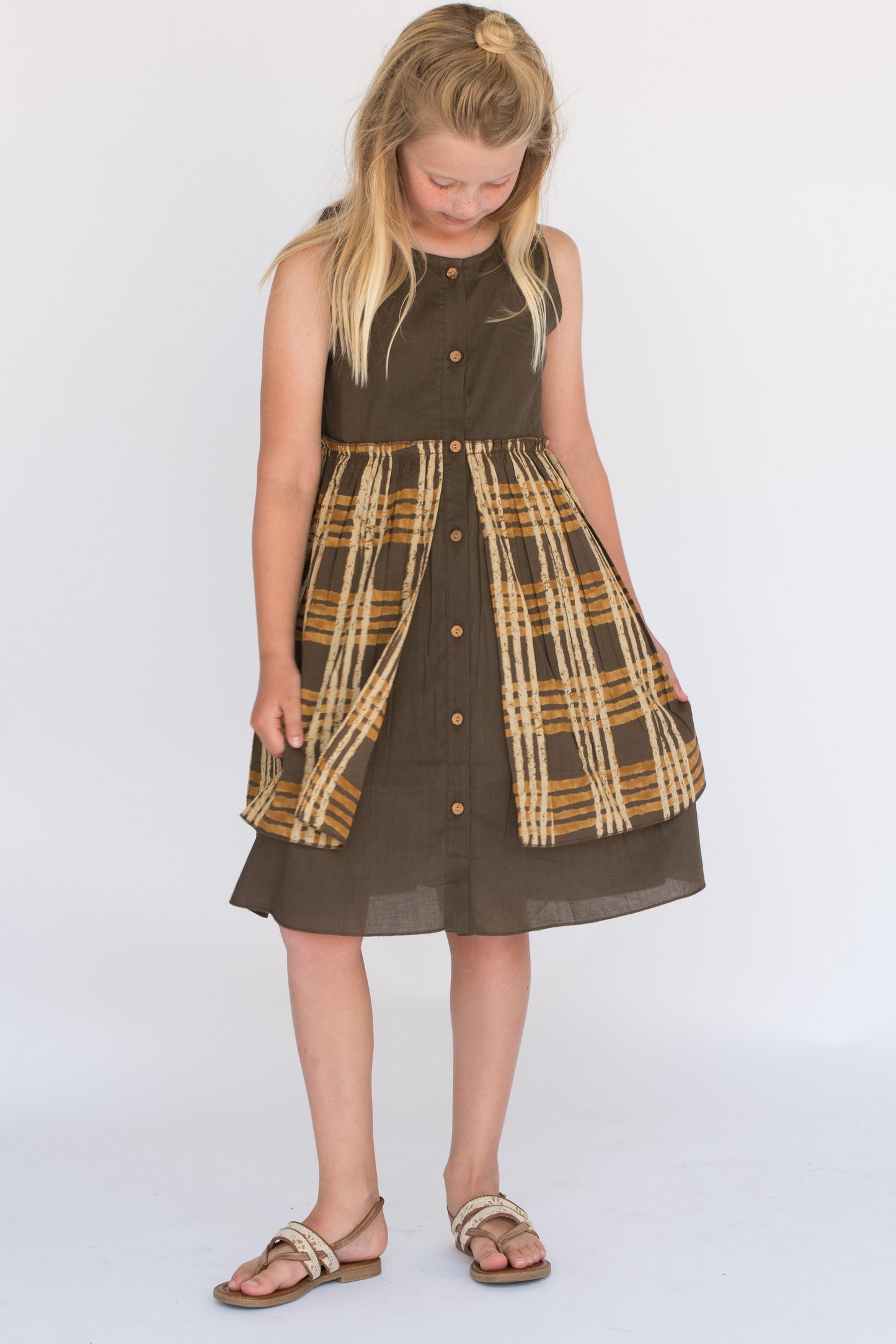 Cement Checked Layered Dress