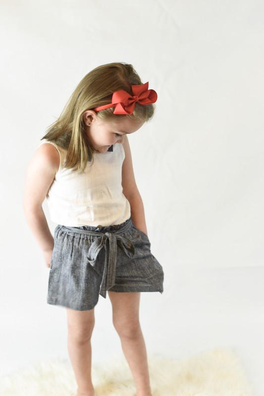 Chambray Collared Top & Shorts Set