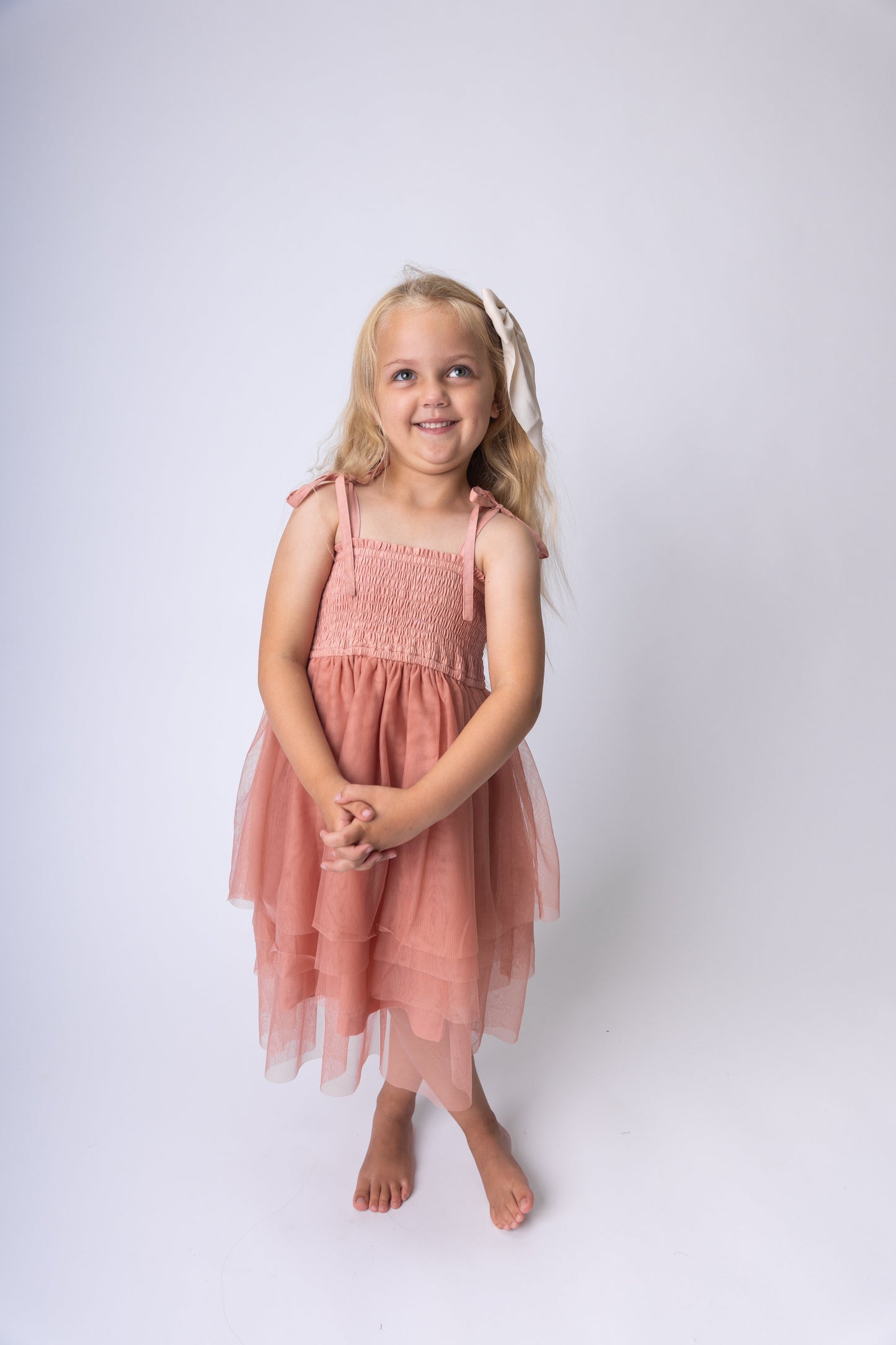 Dark Pink Tulle Solid Color Ruffle Dress