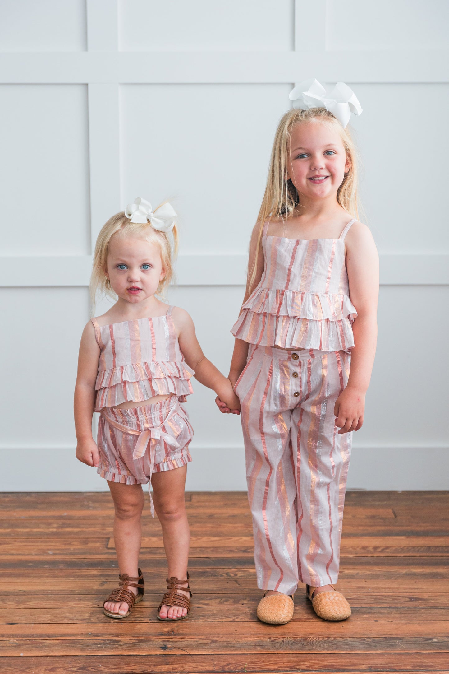Baby Pink Lurex Ruffle Top & Shorts Set