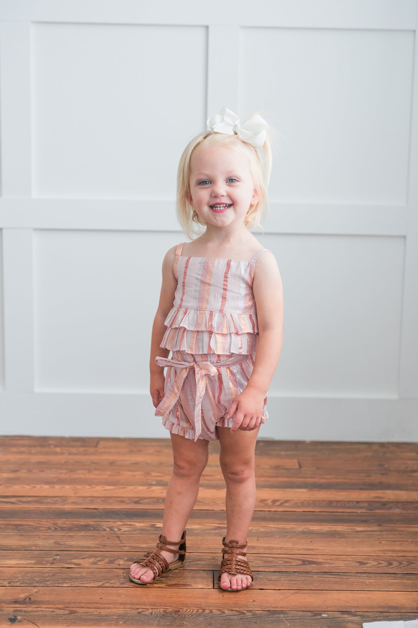 Baby Pink Lurex Ruffle Top & Shorts Set