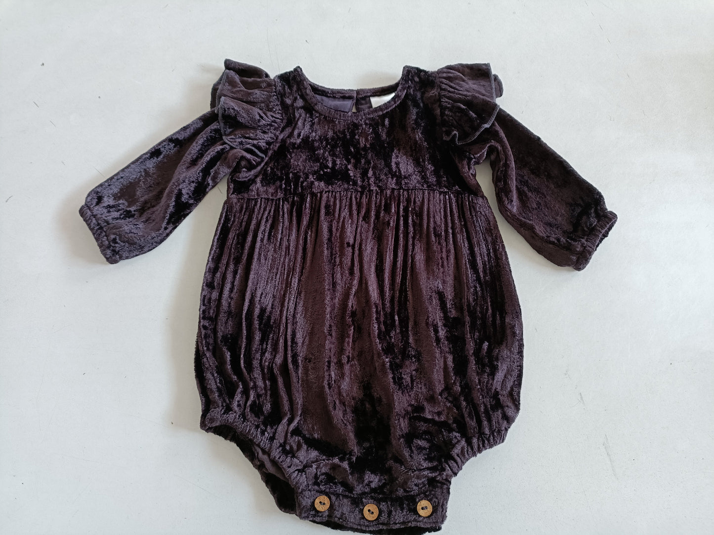 Brown Viscose Velvet Full Sleeves Ruffle Romper romper Yo Baby Wholesale