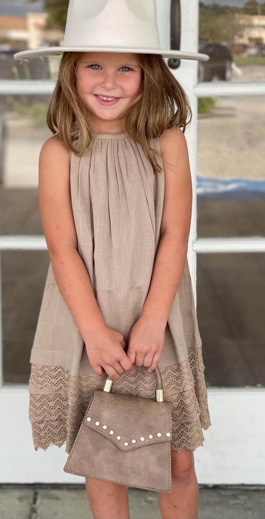 Copper Brown Shift Dress With Lace Detail Copper Brown Shift Dress With Lace Detail