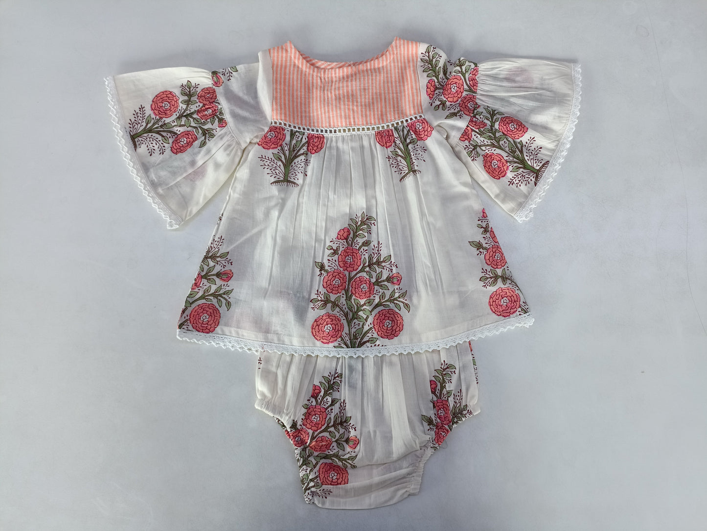 Floral Bell Sleeves Dress & Diaper Cover Set dress & diaper cover Yo Baby Wholesale