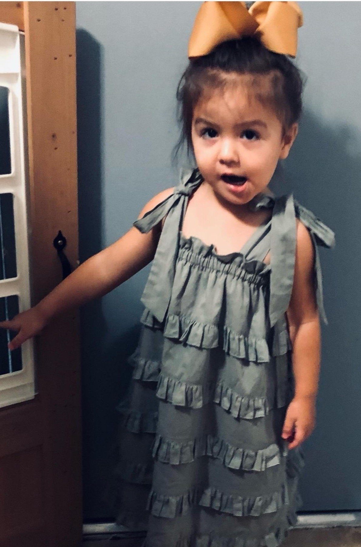 Grey Tie-Up Tier Dress 2-pc. set Yo Baby Wholesale