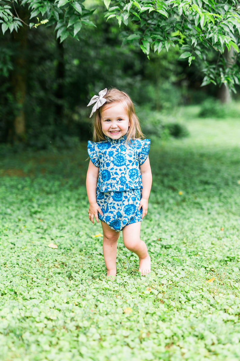 Indigo Floral Print Baby Romper