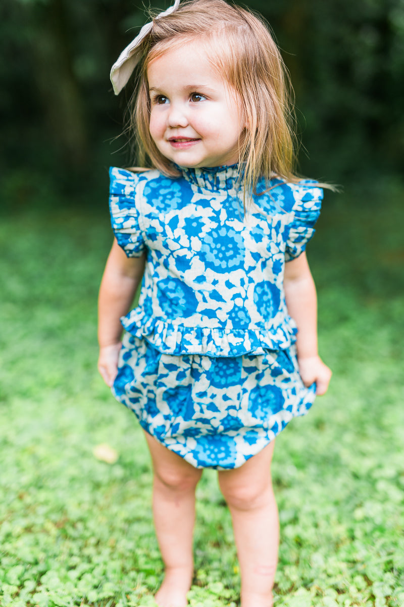 Indigo Floral Print Baby Romper
