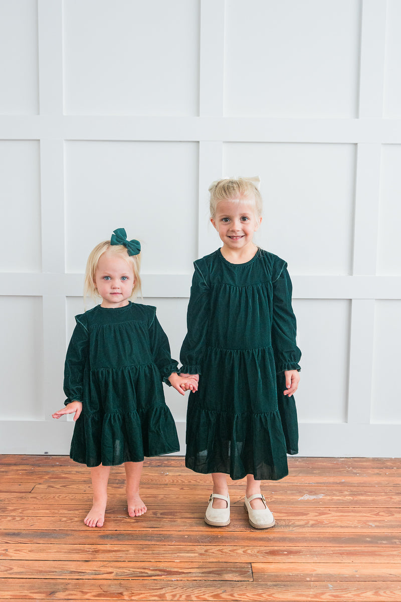 Emerald Green Solid Tiered Long Sleeve Dress Emerald Green Solid Tiered Long Sleeve Dress