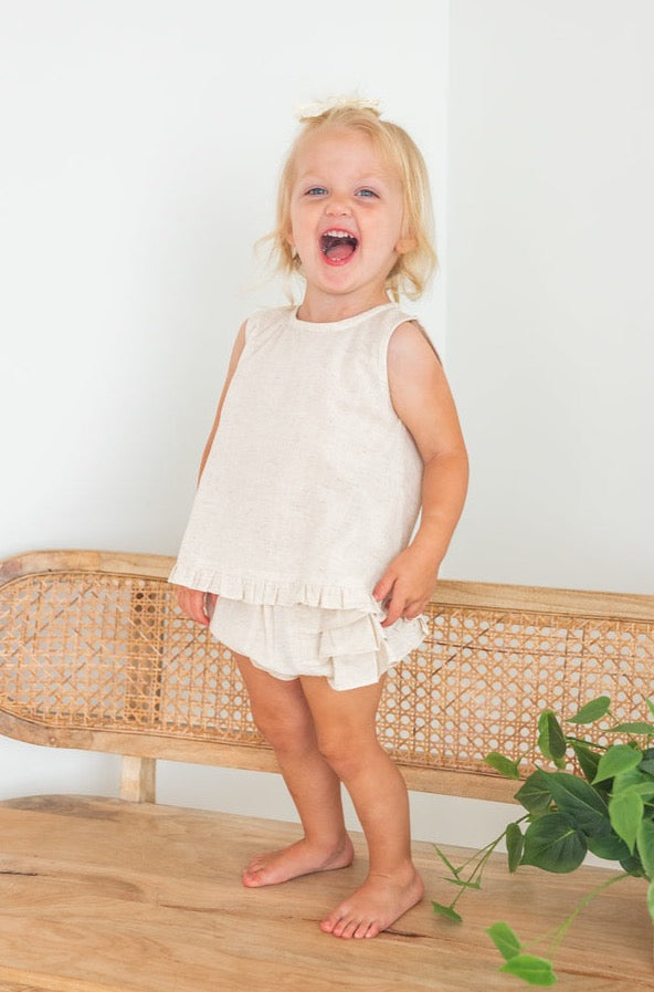 Ecru Top With Ruffle Detail & Diaper Cover Set