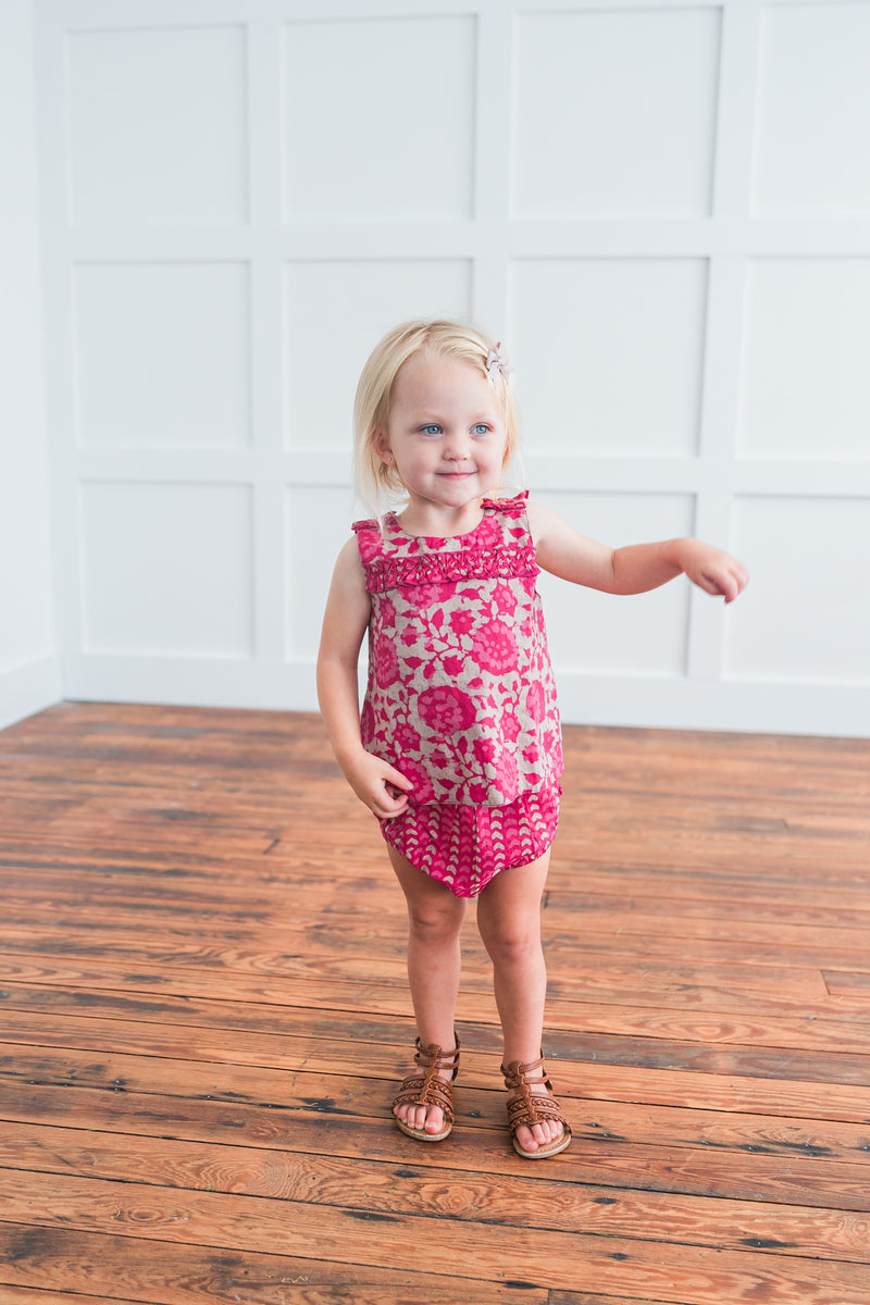 Ruffled Hot-Pink Top With Diaper Cover Set
