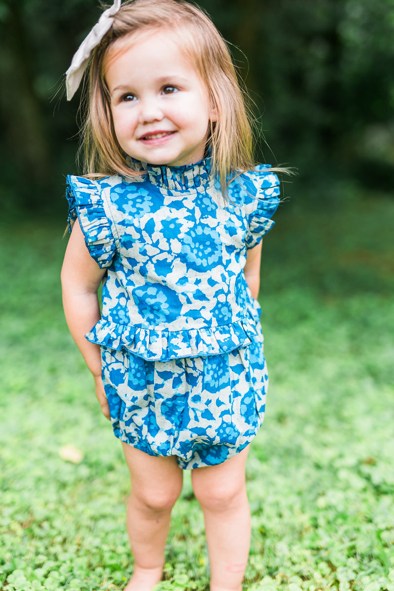 Indigo Floral Print Baby Romper
