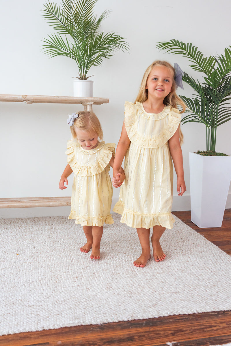 Yellow Lurex Neck Ruffle Dress