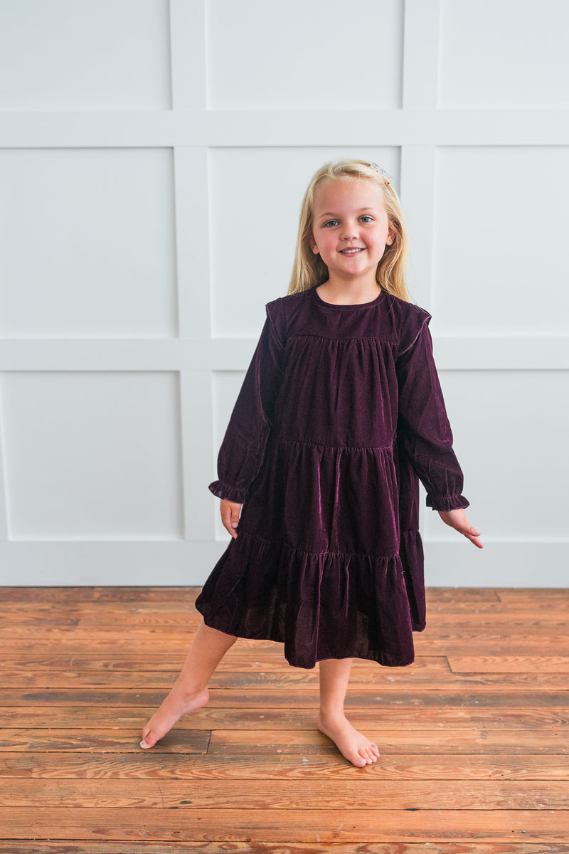 Burgundy Tiered Long Sleeve Dress Cotton Girls Dress | Infant to Twe Yo Baby Online Burgundy Tiered Long Sleeve Dress Cotton Girls Dress | Infant to Twe Yo Baby Online